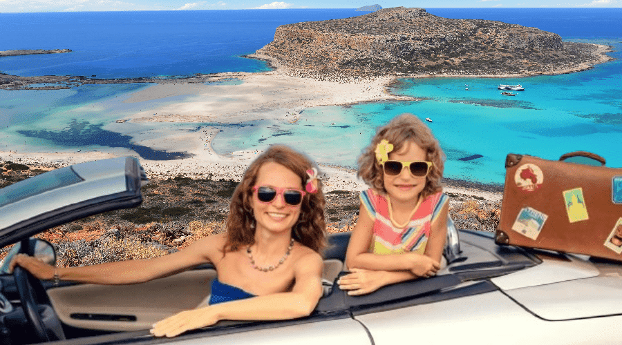 mother and daughter in a cabrio